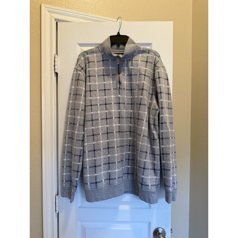 Nautica 1/4 Zip‎ Pullover Sweater Blue Gray Plaid Size 2XL XXL